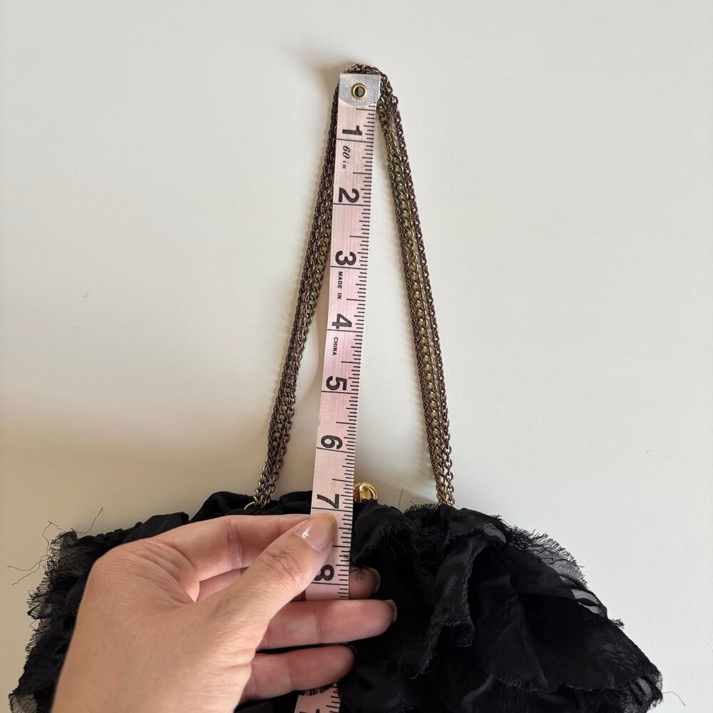 Betsey Johnson Black Ruffled Tulle Multi Chain Strap Clutch Bag Snap Closure - Picture 4 of 6